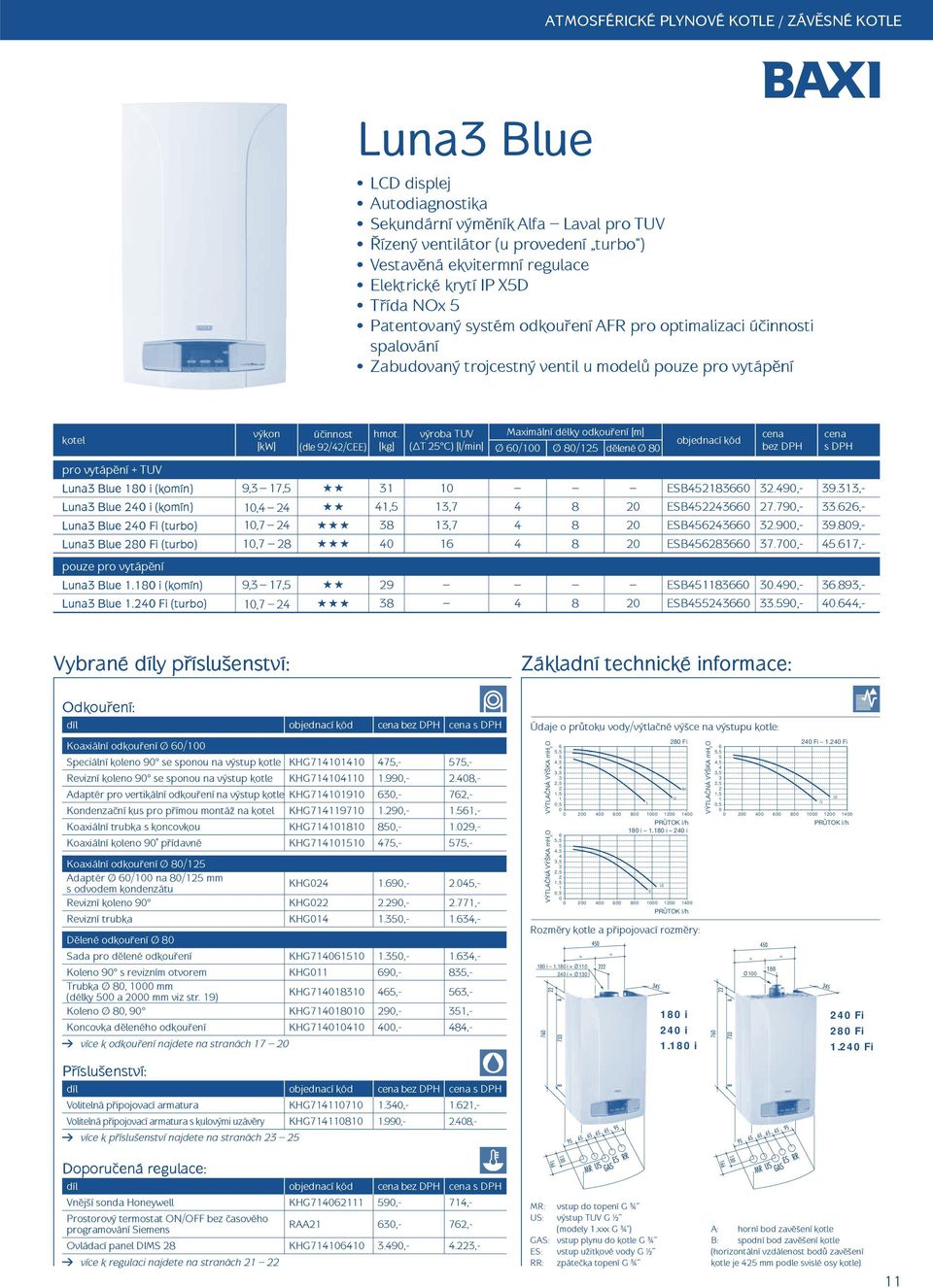 [kg] výroba TUV ( T 25 C) [l/min] Maximální délky odkouření [m] Ø 6/1 Ø 8/125 dělené Ø 8 objednací kód pro vytápění + TUV Luna3 Blue 18 i (komín) 9,3 17,5 31 1 ESB45218366 32.49,- 39.