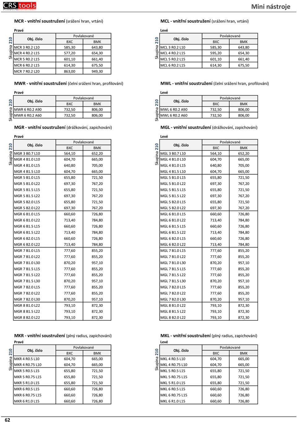 2 L20 863,00 949,30 MWR - vnitřní soustružení (čelní srážení hran, profilování) MWL - vnitřní soustružení (čelní srážení hran, profilování) MWR 6 R0.2 A90 732,50 806,00 MWL 6 R0.