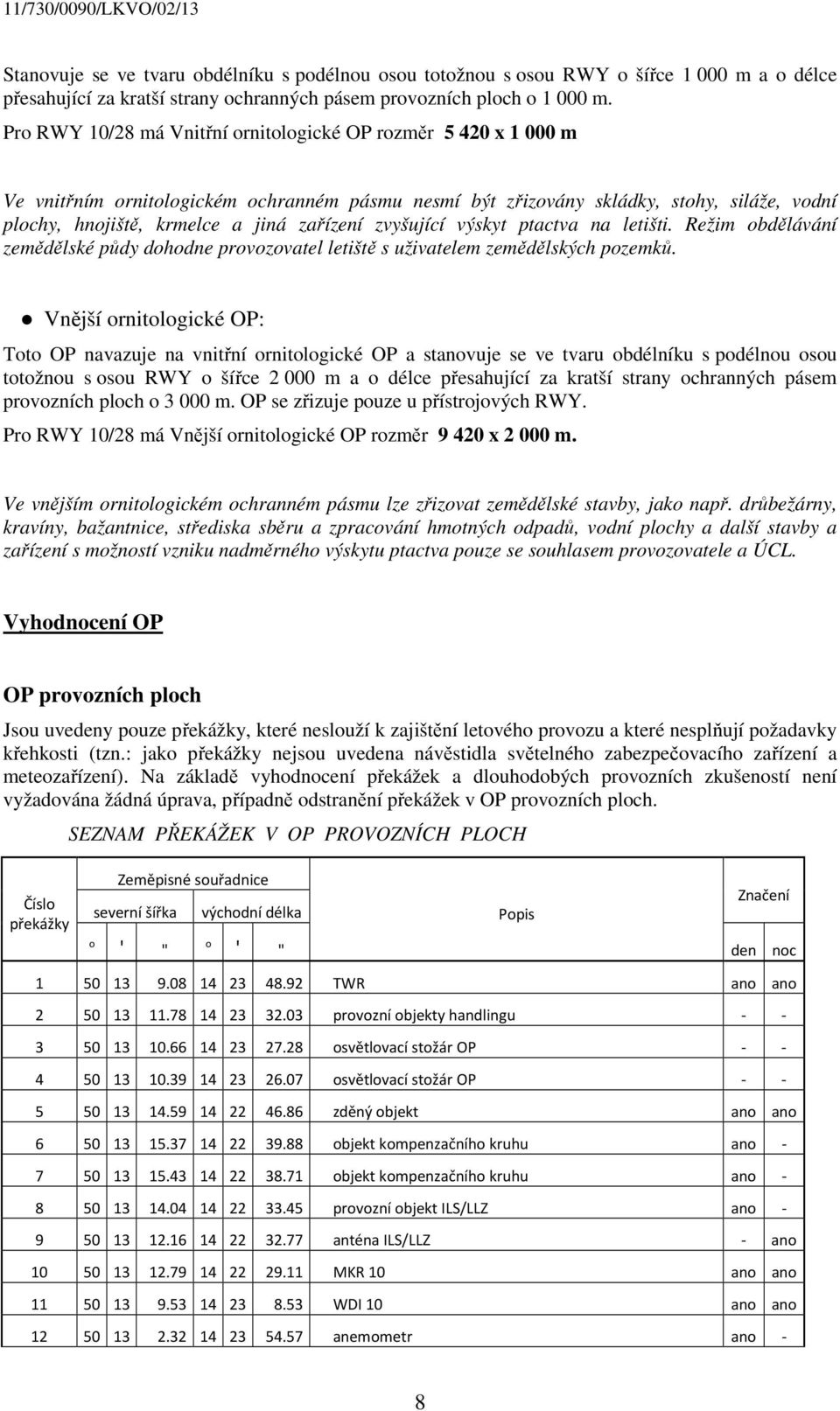 zvyšující výskyt ptactva na letišti. Režim obdělávání zemědělské půdy dohodne provozovatel letiště s uživatelem zemědělských pozemků.