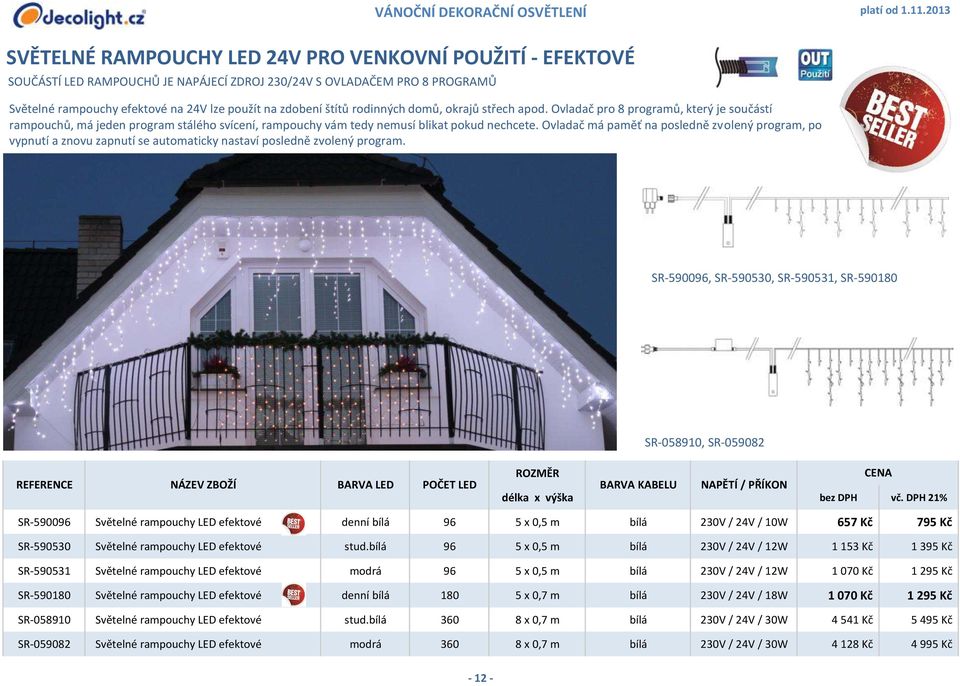 Ovladač pro 8 programů, který je součástí rampouchů, má jeden program stálého svícení, rampouchy vám tedy nemusí blikat pokud nechcete.