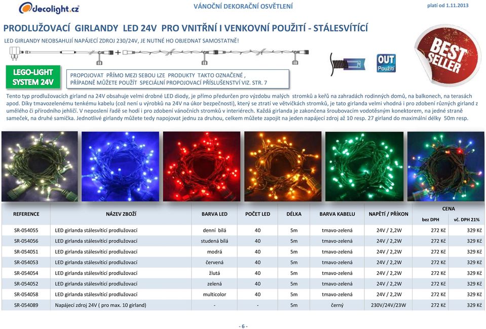 7 Tento typ prodlužovacích girland na 24V obsahuje velmi drobné LED diody, je přímo předurčen pro výzdobu malých stromků a keřů na zahradách rodinných domů, na balkonech, na terasách apod.