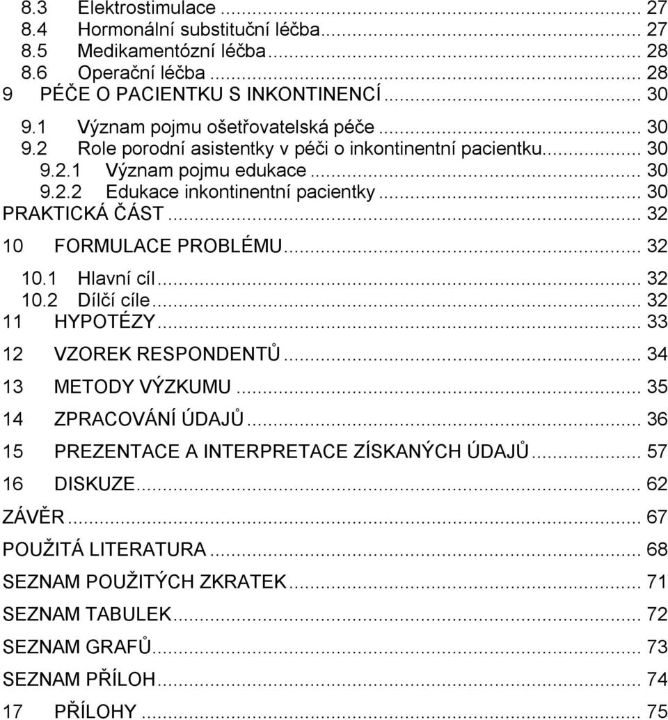 .. 30 PRAKTICKÁ ČÁST... 32 10 FORMULACE PROBLÉMU... 32 10.1 Hlavní cíl... 32 10.2 Dílčí cíle... 32 11 HYPOTÉZY... 33 12 VZOREK RESPONDENTŮ... 34 13 METODY VÝZKUMU... 35 14 ZPRACOVÁNÍ ÚDAJŮ.