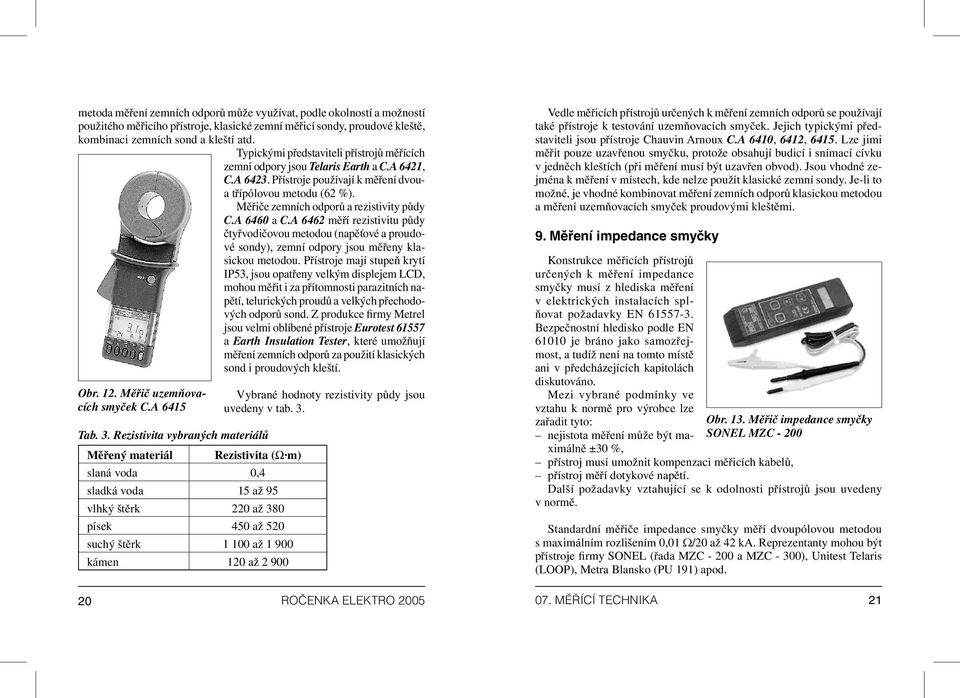 Měřiče zemních odporů a rezistivity půdy C.A 6460 a C.A 6462 měří rezistivitu půdy čtyřvodičovou metodou (napěťové a proudové sondy), zemní odpory jsou měřeny klasickou metodou.