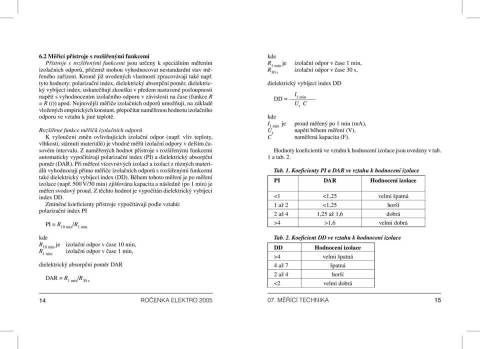 tyto hodnoty: polarizační index, dielektrický absorpční poměr, dielektrický vybíjecí index, uskutečňují zkoušku v předem nastavené posloupnosti napětí s vyhodnocením izolačního odporu v závislosti na