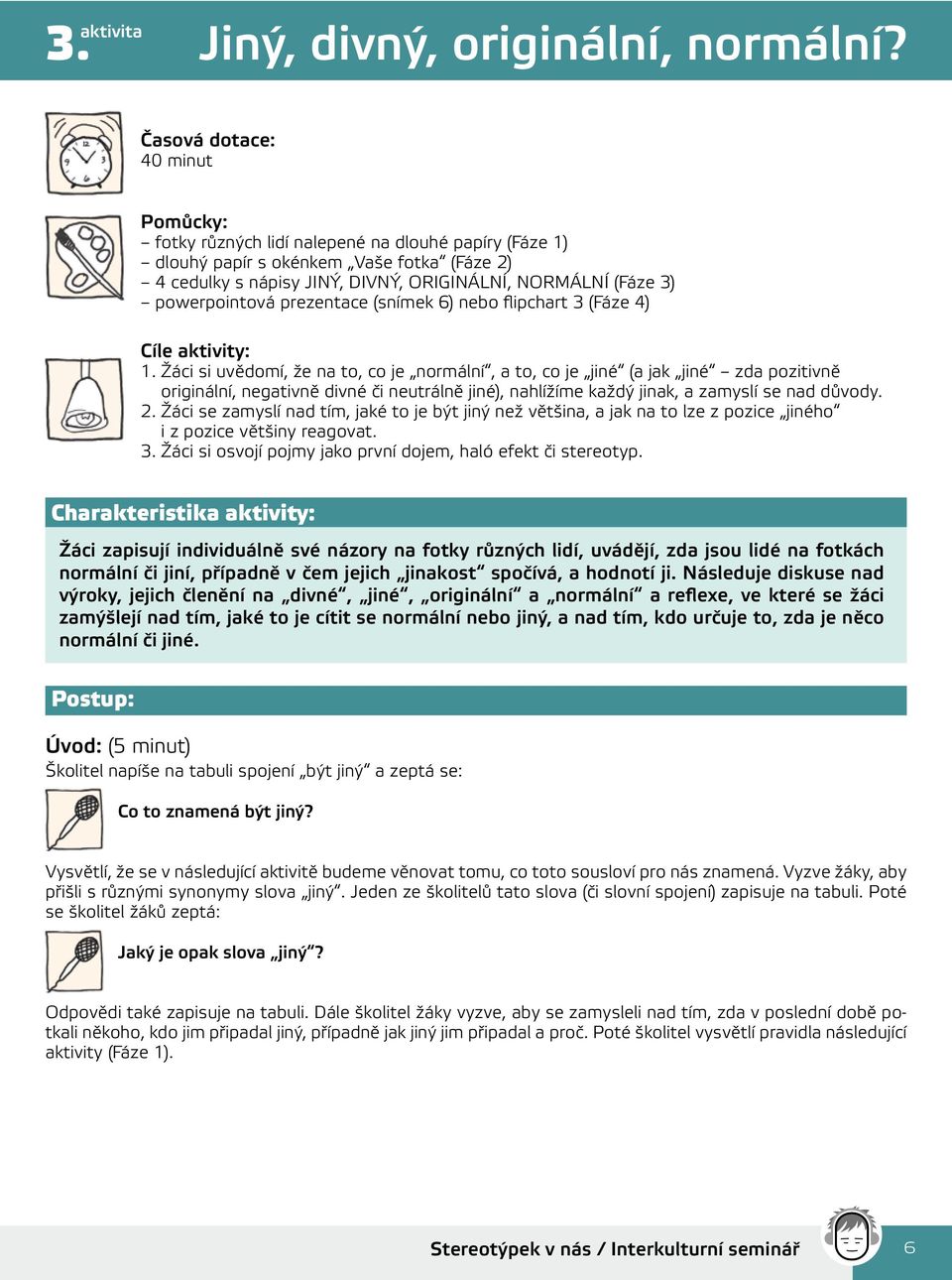 powerpointová prezentace (snímek 6) nebo flipchart 3 (Fáze 4) Cíle aktivity: 1.