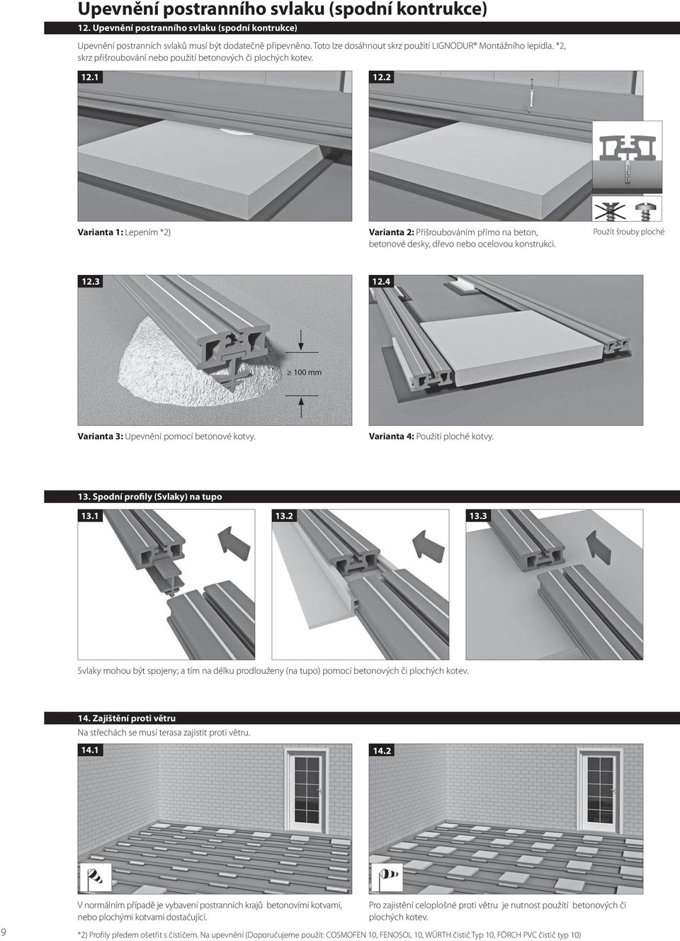 2 Varianta 1: Lepením *2) Varianta 2: Přišroubováním přímo na beton, betonové desky, dřevo nebo ocelovou konstrukci. 70-100 mm Použít šrouby ploché 12.3 12.