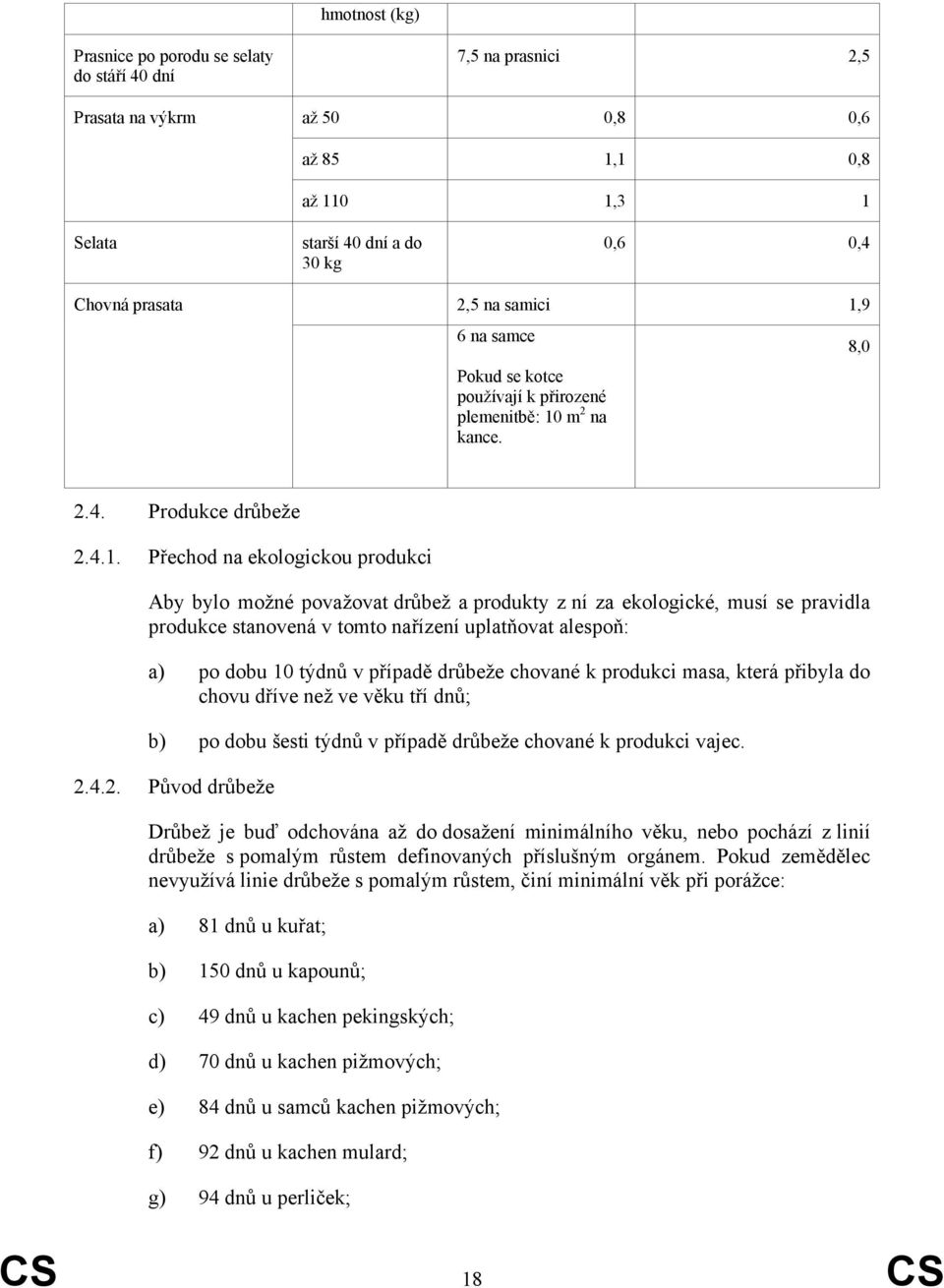 9 6 na samce Pokud se kotce používají k přirozené plemenitbě: 10