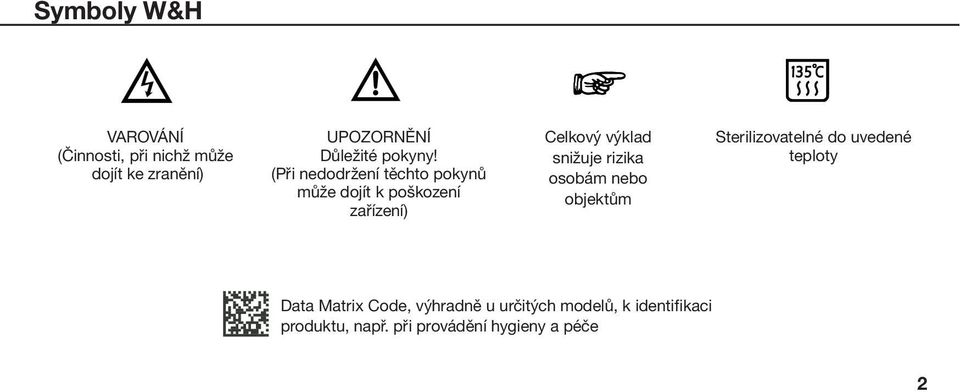 (Při nedodržení těchto pokynů může dojít k poškození zařízení) Celkový výklad snižuje