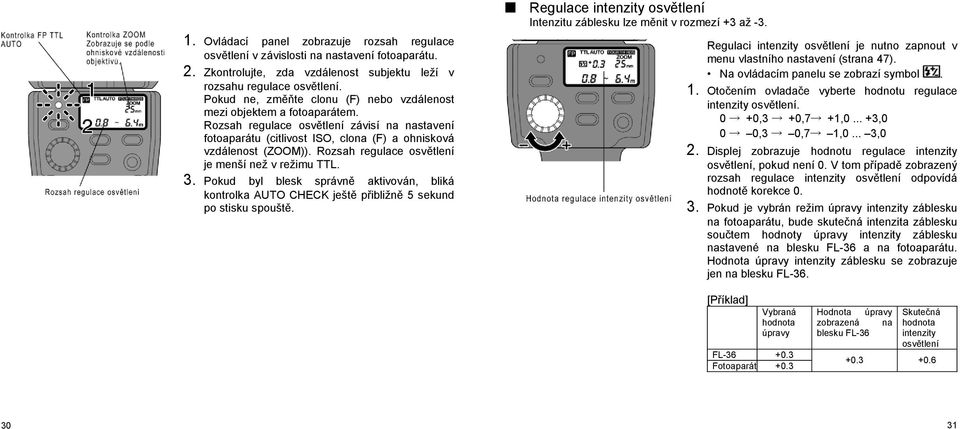 Rozsah regulace osvětlení je menší než v režimu TTL. 3. Pokud byl blesk správně aktivován, bliká kontrolka AUTO CHECK ještě přibližně 5 sekund po stisku spouště.