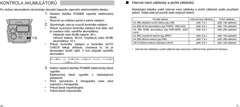 Alkalické nebo Ni-Mn baterie: 30 s Lithiové baterie, Ni-Cd, Oxyridové nebo Ni-Mh akumulátory: 10 s Pokud kontrolka nabíjení a kontrolka AUTO CHECK blikají střídavě, znamená to, že je akumulátor téměř