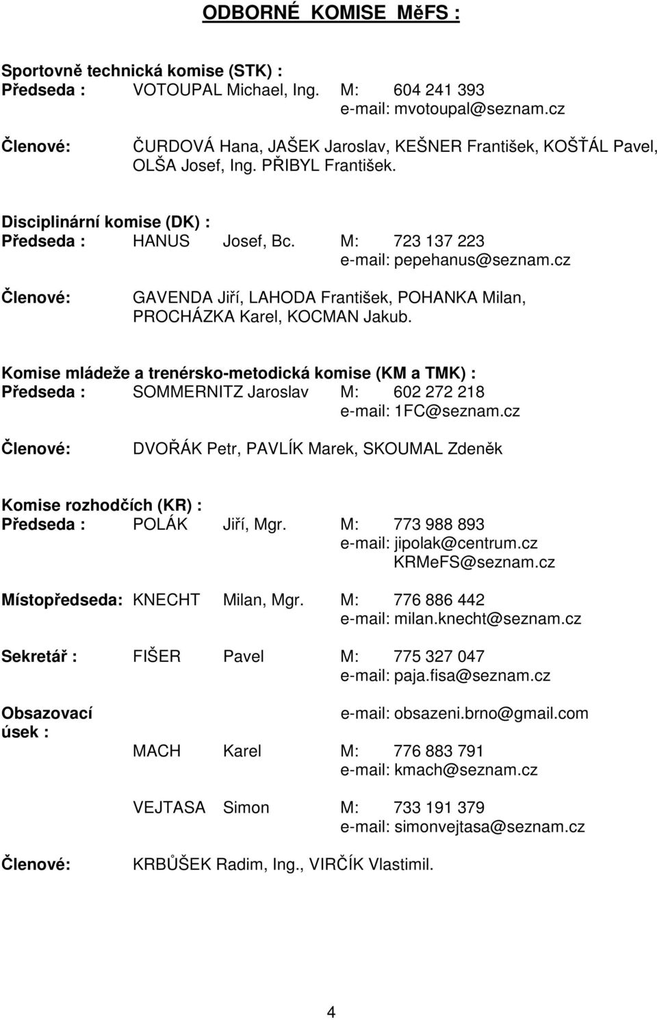 M: 723 137 223 e-mail: pepehanus@seznam.cz Členové: GAVENDA Jiří, LAHODA František, POHANKA Milan, PROCHÁZKA Karel, KOCMAN Jakub.