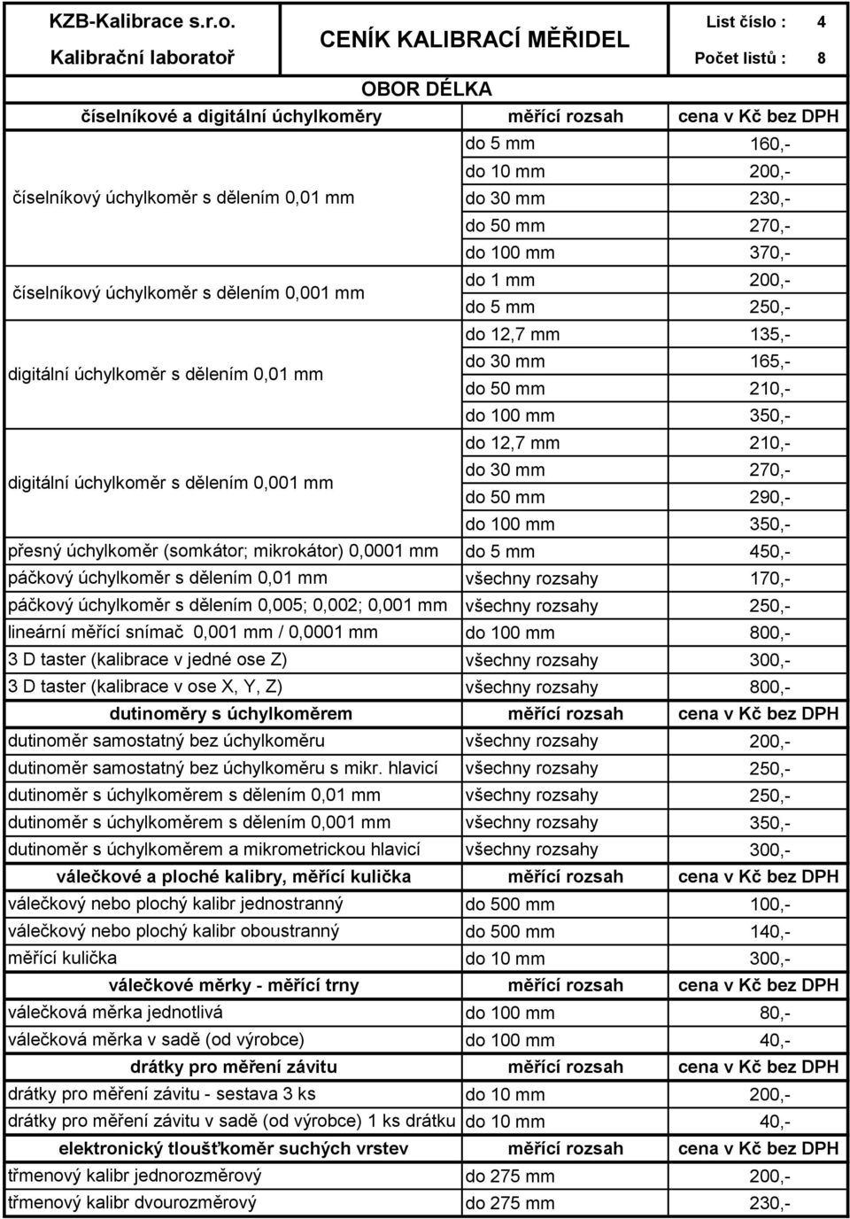 270,- do 50 mm 290,- do 100 mm 350,- přesný úchylkoměr (somkátor; mikrokátor) 0,0001 mm do 5 mm 450,- páčkový úchylkoměr s dělením 0,01 mm 170,- páčkový úchylkoměr s dělením 0,005; 0,002; 0,001 mm