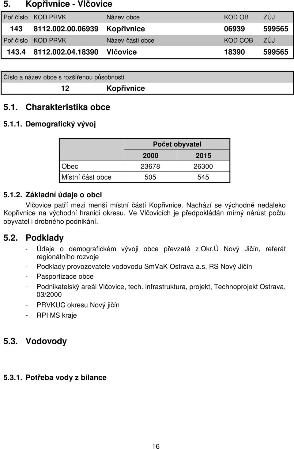 Kopřivnice 5.1. Charakteristika obce 5.1.1. Demografický vývoj 5.1.2.