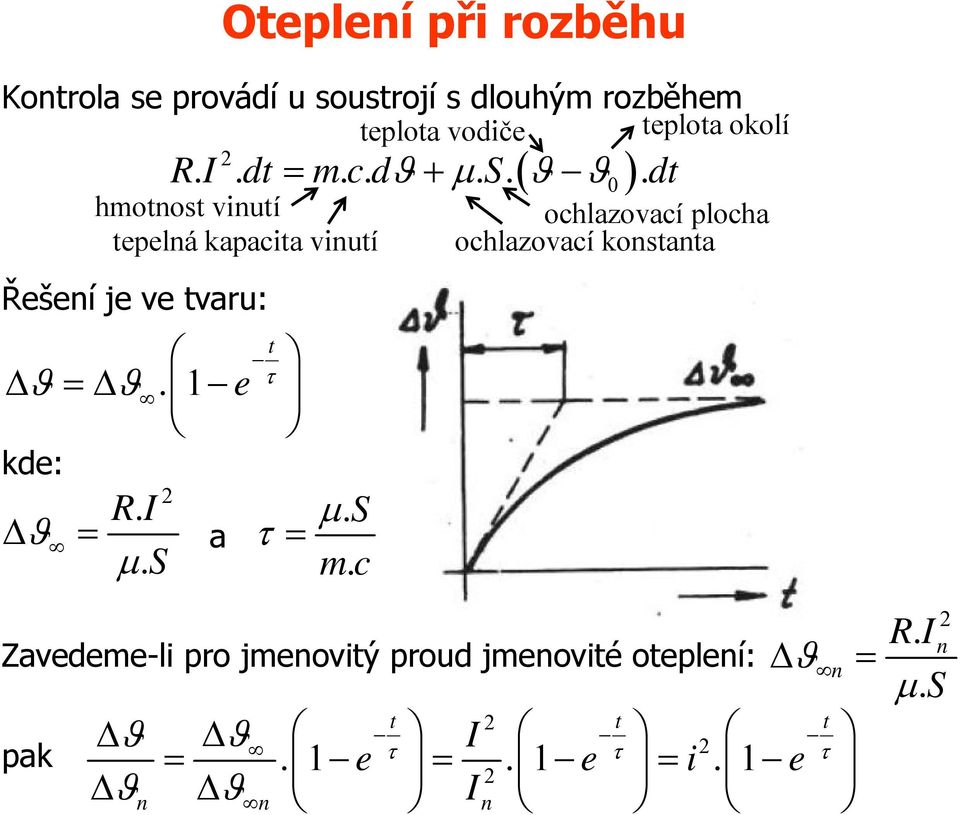 hmotnost vinutí tepelná kapacita vinutí ochlazovací plocha ochlazovací konstanta Řešení