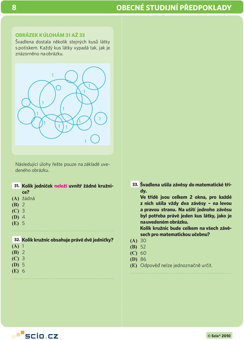 (A) (B) 2 (C) 3 (D) 5 (E) 6 33. Švadlena ušila závěsy do matematické třídy. Ve třídě jsou celkem 2 okna, pro každé z nich ušila vždy dva závěsy na levou a pravou stranu.