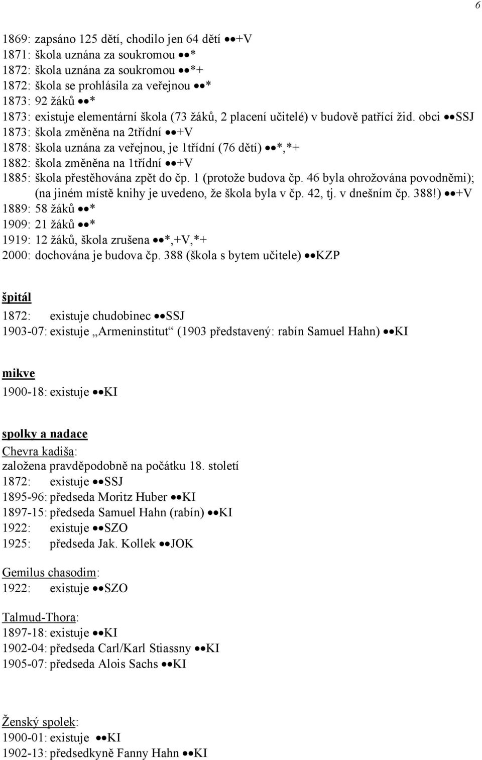 obci SSJ 1873: škola změněna na 2třídní +V 1878: škola uznána za veřejnou, je 1třídní (76 dětí) *,*+ 1882: škola změněna na 1třídní +V 1885: škola přestěhována zpět do čp. 1 (protože budova čp.