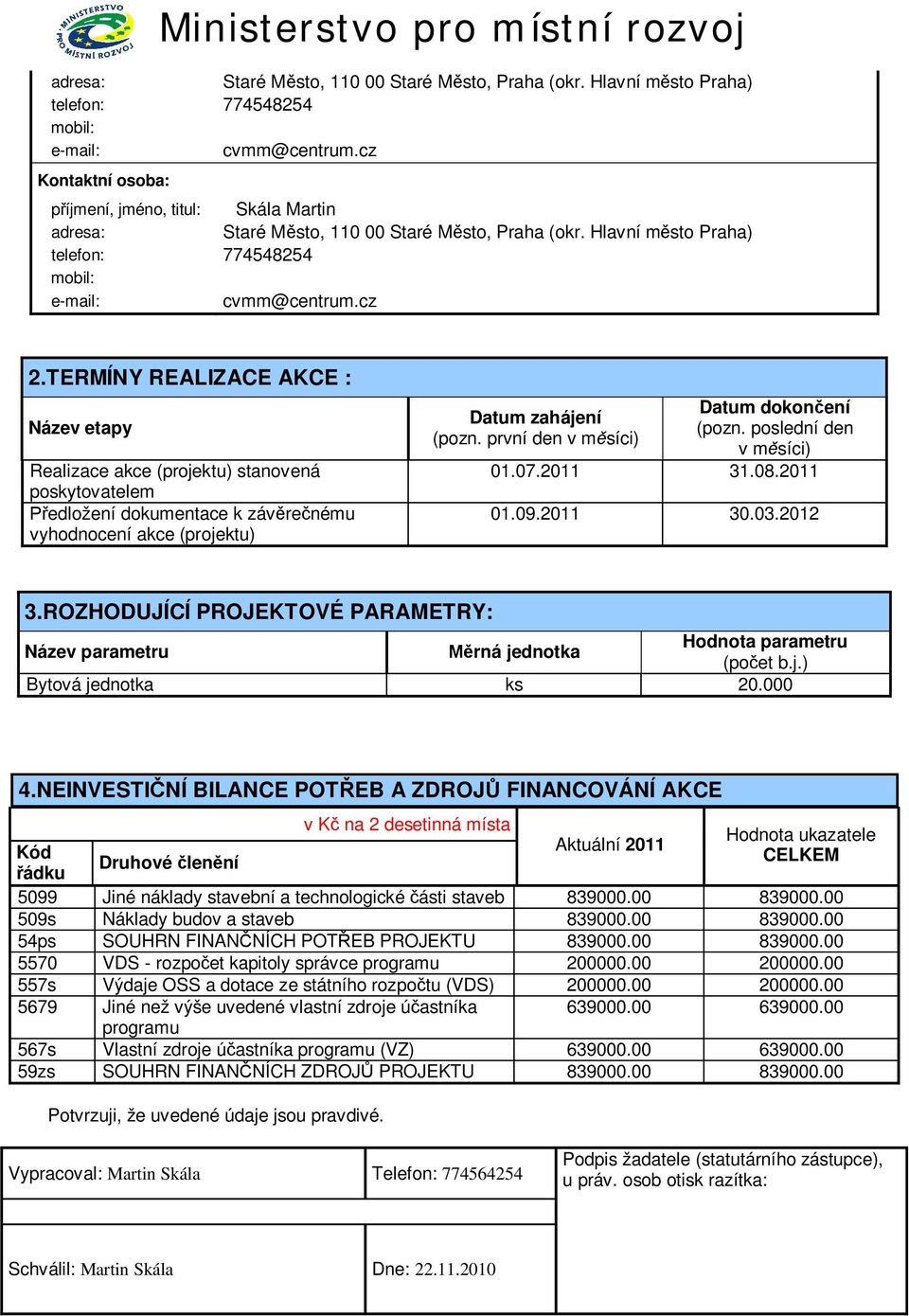 TERMÍNY REALIZACE AKCE : Název etapy Realizace akce (projektu) stanovená poskytovatelem edložení dokumentace k záv re nému vyhodnocení akce (projektu) Datum zahájení (pozn.