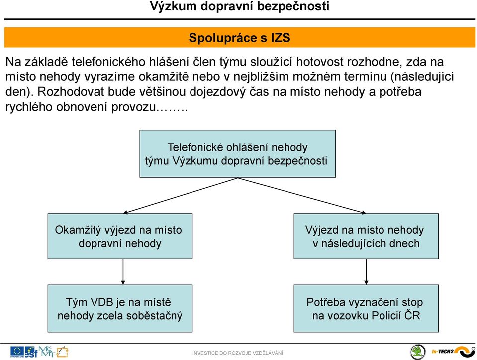 Rozhodovat bude většinou dojezdový čas na místo nehody a potřeba rychlého obnovení provozu.