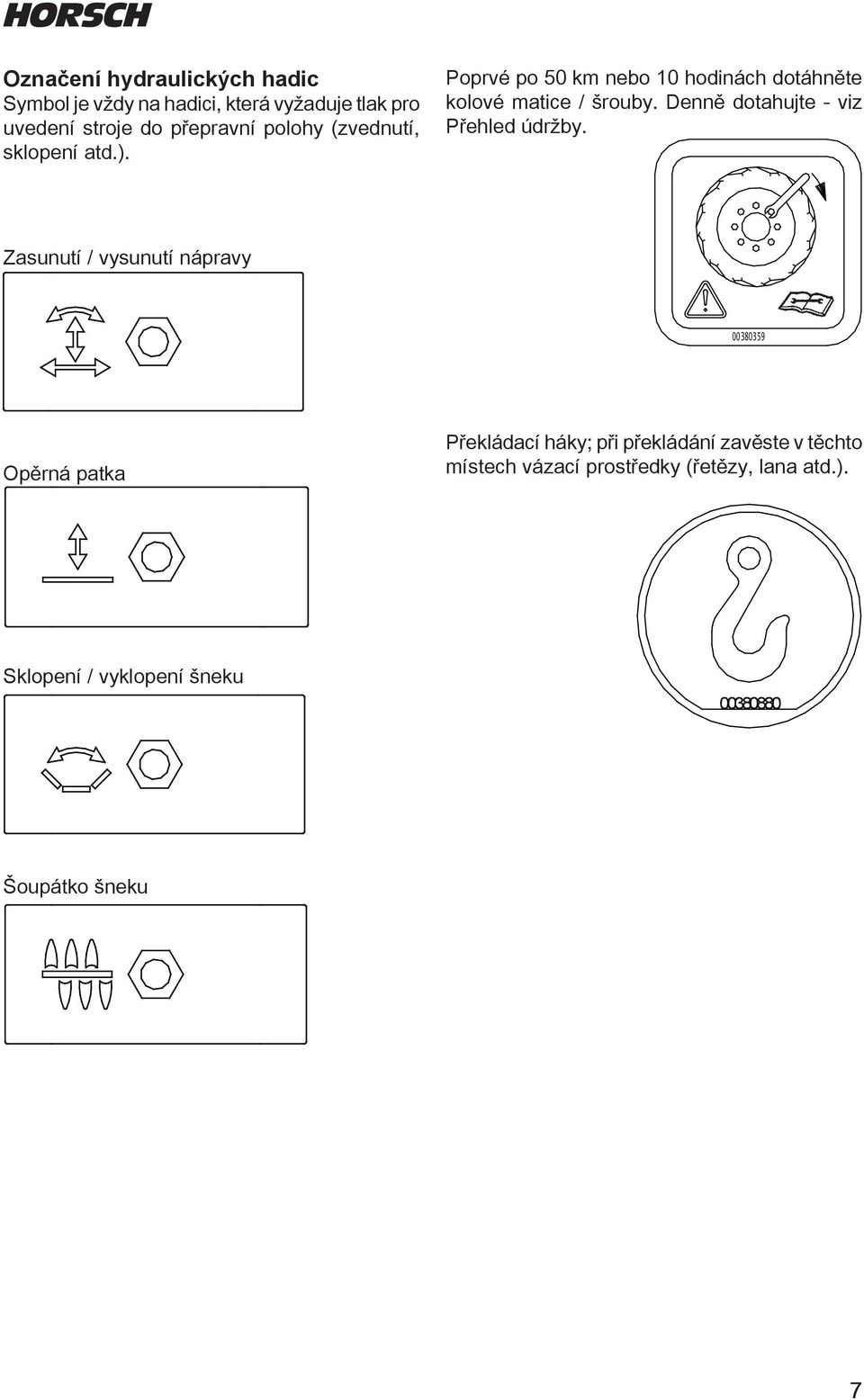 00110683 00110684 Zasunutí / vysunutí nápravy 00380359 00110685 Překládací 00110686háky; při překládání zavěste v těchto Opěrná patka místech vázací prostředky (řetězy, lana atd.).