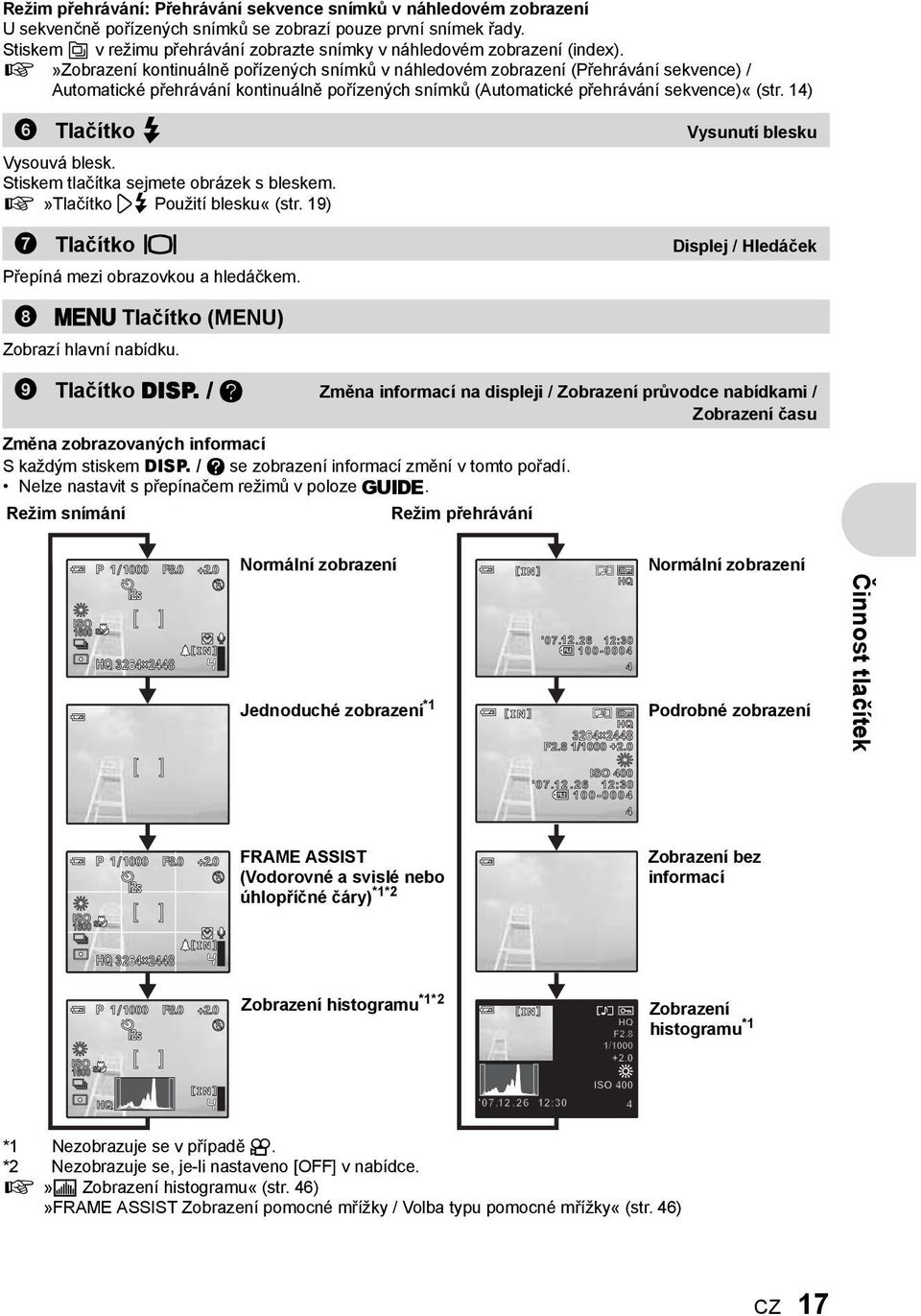 g»zobrazení kontinuálně pořízených snímků v náhledovém zobrazení (Přehrávání sekvence) / Automatické přehrávání kontinuálně pořízených snímků (Automatické přehrávání sekvence)«(str.