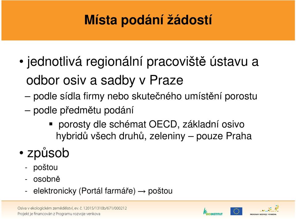 předmětu podání způsob - poštou - osobně porosty dle schémat OECD, základní