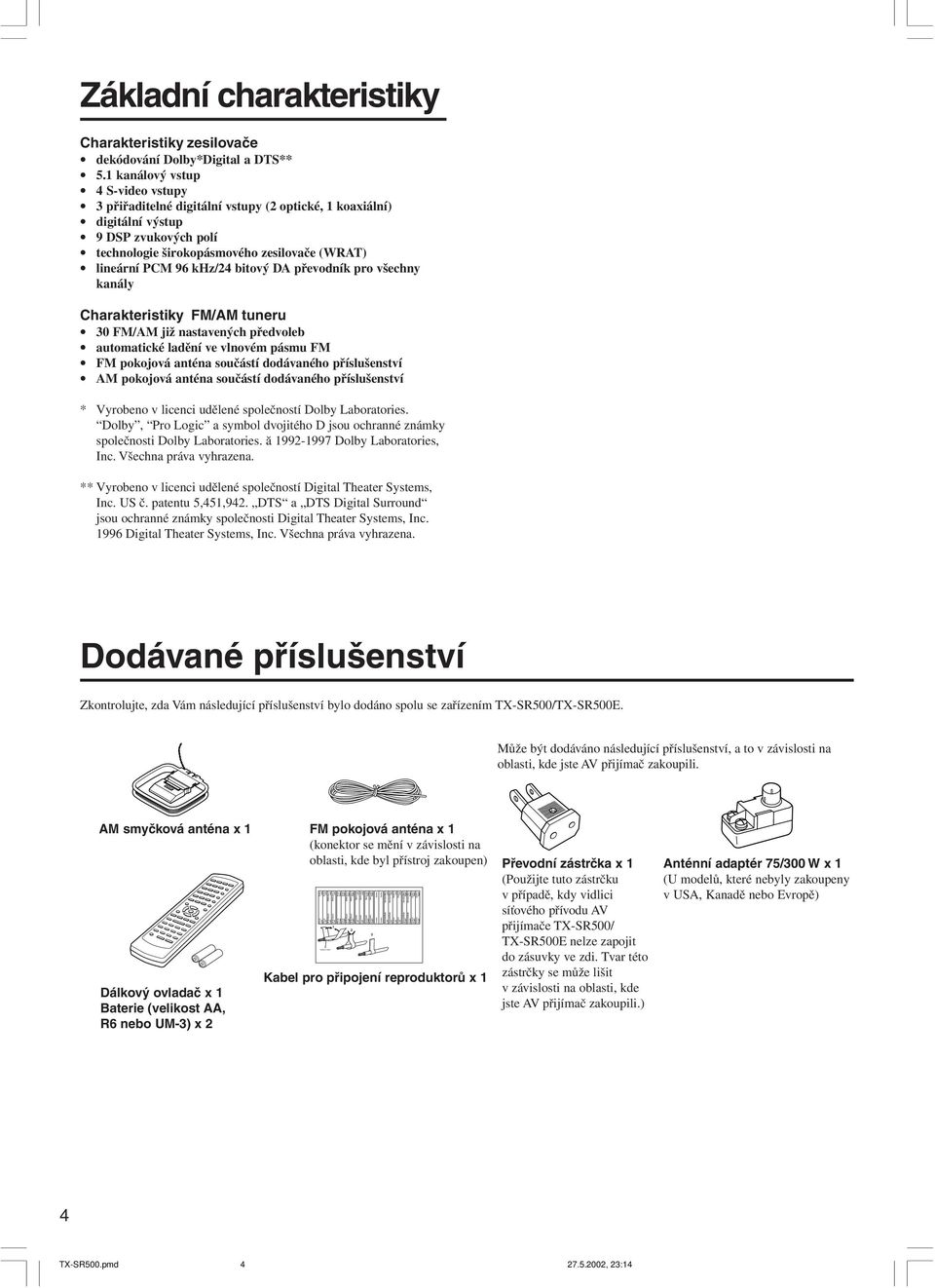 bitový DA převodník pro všechny kanály Charakteristiky / tuneru 30 / již nastavených předvoleb automatické ladění ve vlnovém pásmu pokojová anténa součástí dodávaného příslušenství pokojová anténa