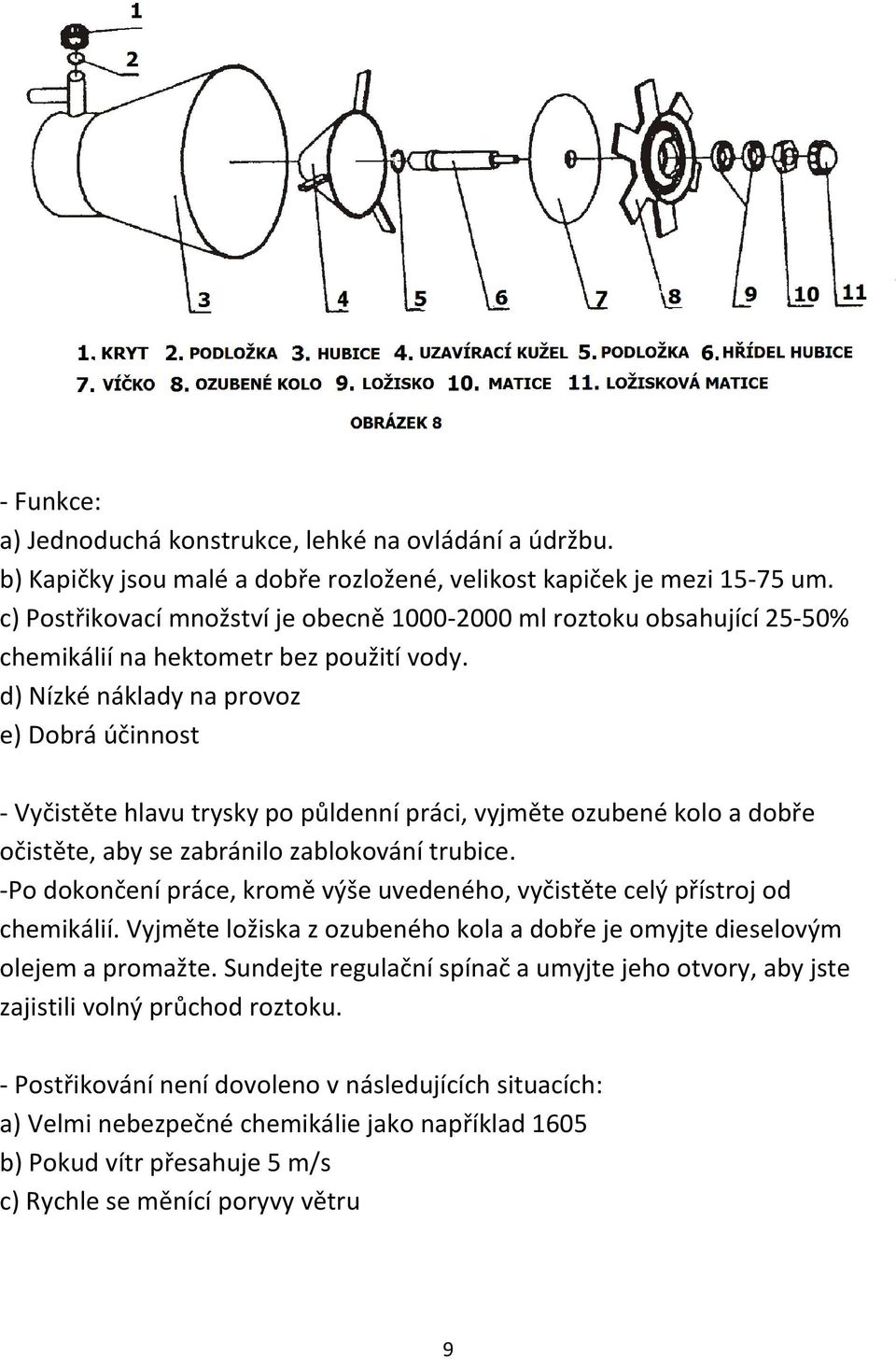 d) Nízké náklady na provoz e) Dobrá účinnost - Vyčistěte hlavu trysky po půldenní práci, vyjměte ozubené kolo a dobře očistěte, aby se zabránilo zablokování trubice.