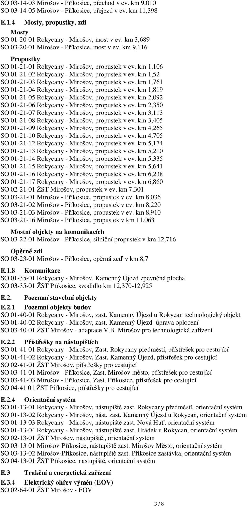 km 1,52 SO 01-21-03 Rokycany - Mirošov, propustek v ev. km 1,761 SO 01-21-04 Rokycany - Mirošov, propustek v ev. km 1,819 SO 01-21-05 Rokycany - Mirošov, propustek v ev.