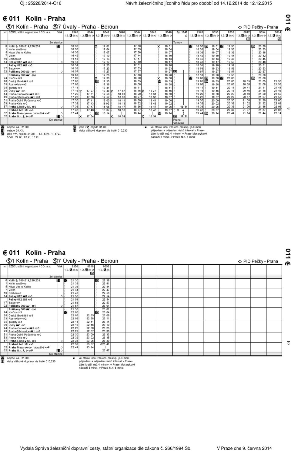 Vlak 9340 8644 9342 8646 9344 8648 9346 Sp 1648 9348 9350 9352 8612 9354 8614 Turnov 0 Kolín 010,014,230,231 16 30 17 01 17 30 18 01 18 30 19 01 19 30 20 30 1 Kolín zastávka 16 33 17 04 17 33 18 04