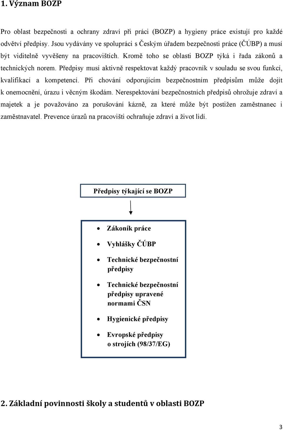 Předpisy musí aktivně respektovat každý pracovník v souladu se svou funkcí, kvalifikací a kompetencí. Při chování odporujícím bezpečnostním předpisům může dojít k onemocnění, úrazu i věcným škodám.