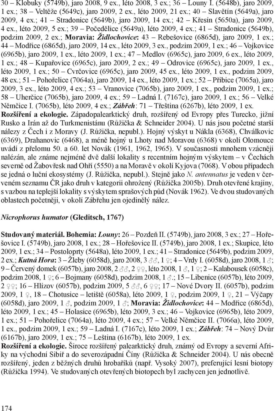 ; Moravia: Židlochovice: 43 Rebešovice (6865d), jaro 2009, 1 ex.; 44 Modřice (6865d), jaro 2009, 14 ex., léto 2009, 3 ex., podzim 2009, 1 ex.; 46 Vojkovice (6965b), jaro 2009, 1 ex., léto 2009, 1 ex.