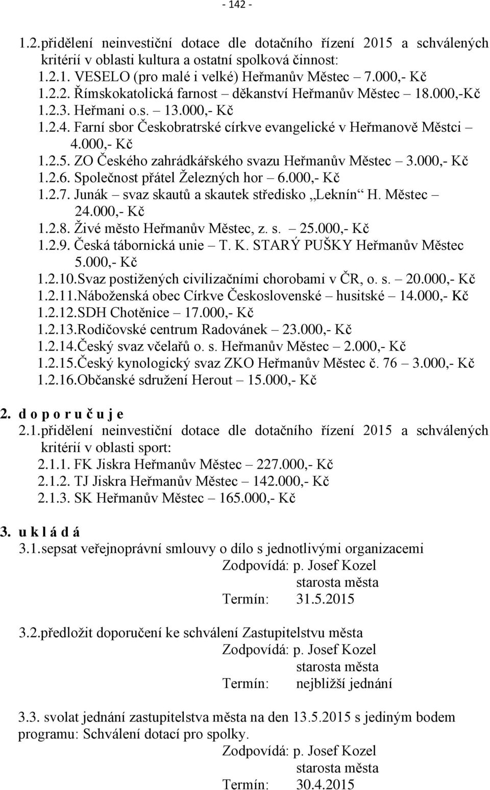 Společnost přátel Železných hor 6.000,- Kč 1.2.7. Junák svaz skautů a skautek středisko Leknín H. Městec 24.000,- Kč 1.2.8. Živé město Heřmanův Městec, z. s. 25.000,- Kč 1.2.9.