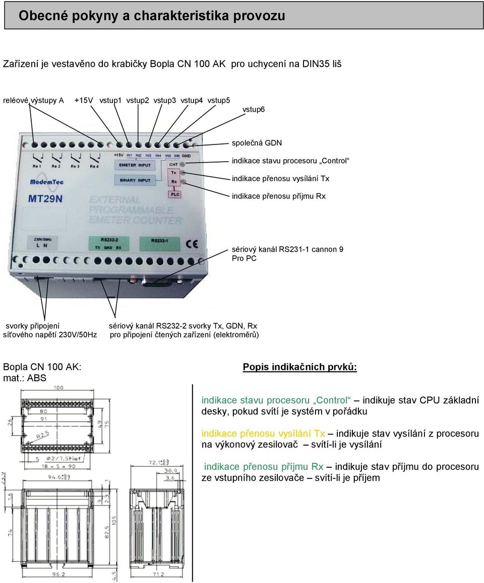 Tx, GDN, Rx pro připojení čtených zařízení (elektroměrů) Bopla CN 100 AK: mat.
