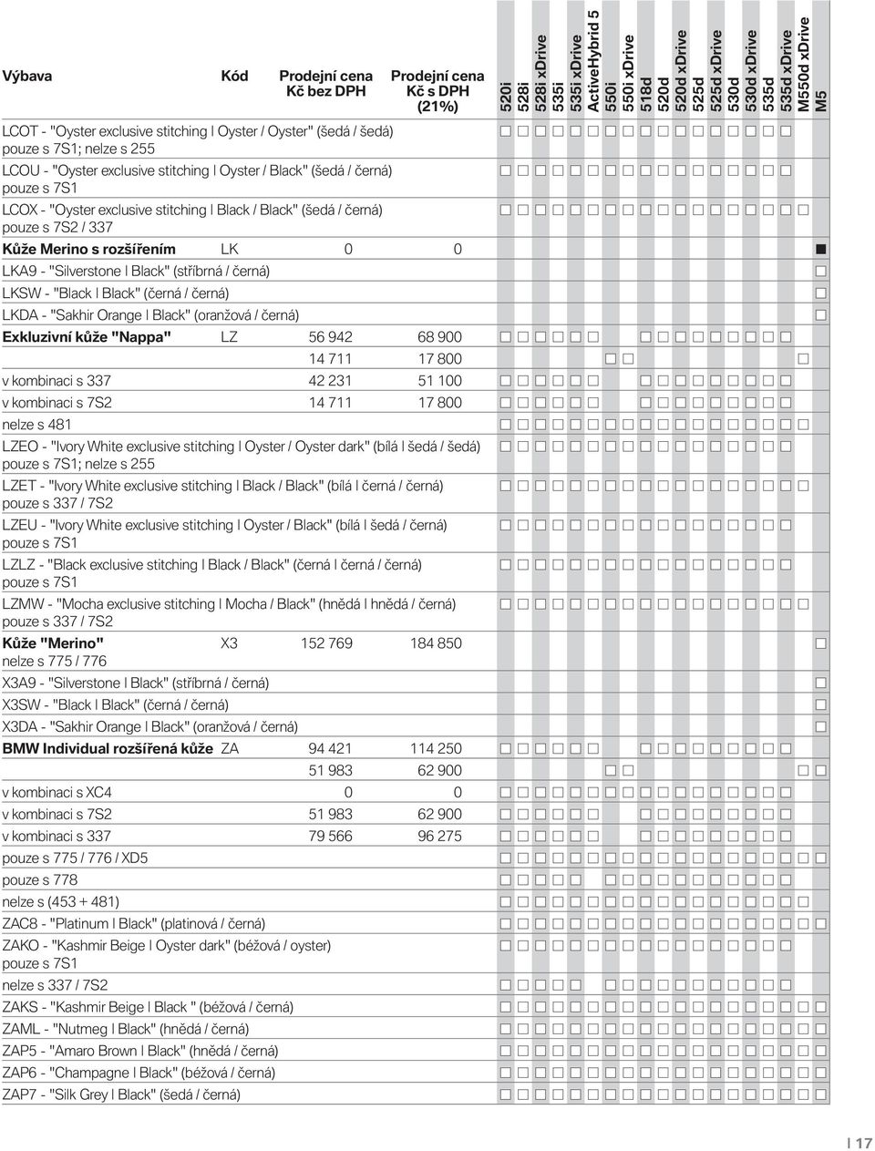 černá) LKSW - "Black Black" (černá / černá) LKDA - "Sakhir Orange Black" (oranžová / černá) Exkluzivní kůže "Nappa" LZ 56 942 68 900 14 711 17 800 v kombinaci s 337 42 231 51 100 v kombinaci s 7S2 14