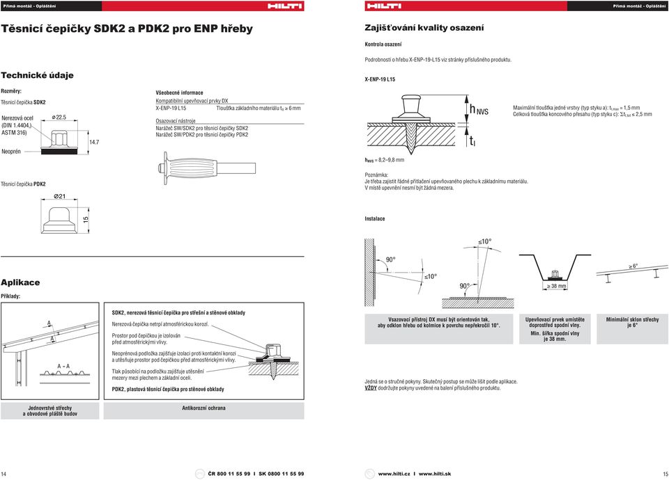 7 Neoprén Neoprén 22.5 14.7 Všeobecné informace Kompatibilní upevňovací prvky DX X-ENP-19 L15 Tloušťka základního materiálu t II 6 mm 14.