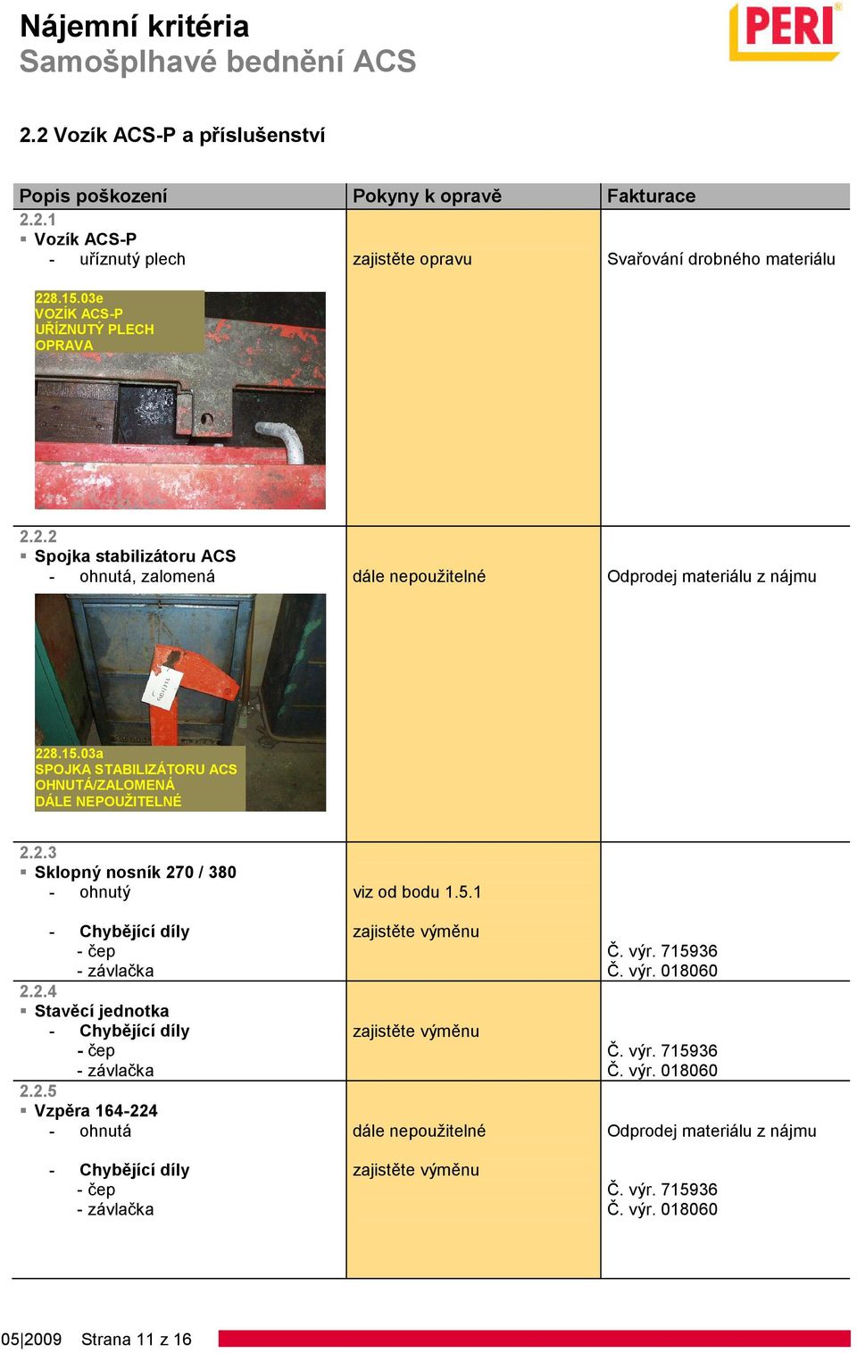 03a SPOJKA STABILIZÁTORU ACS OHNUTÁ/ZALOMENÁ DÁLE NEPOUŽITELNÉ 2.2.3 Sklopný nosník 270 / 380 - čep - závlačka 2.2.4 Stavěcí jednotka - čep - závlačka 2.