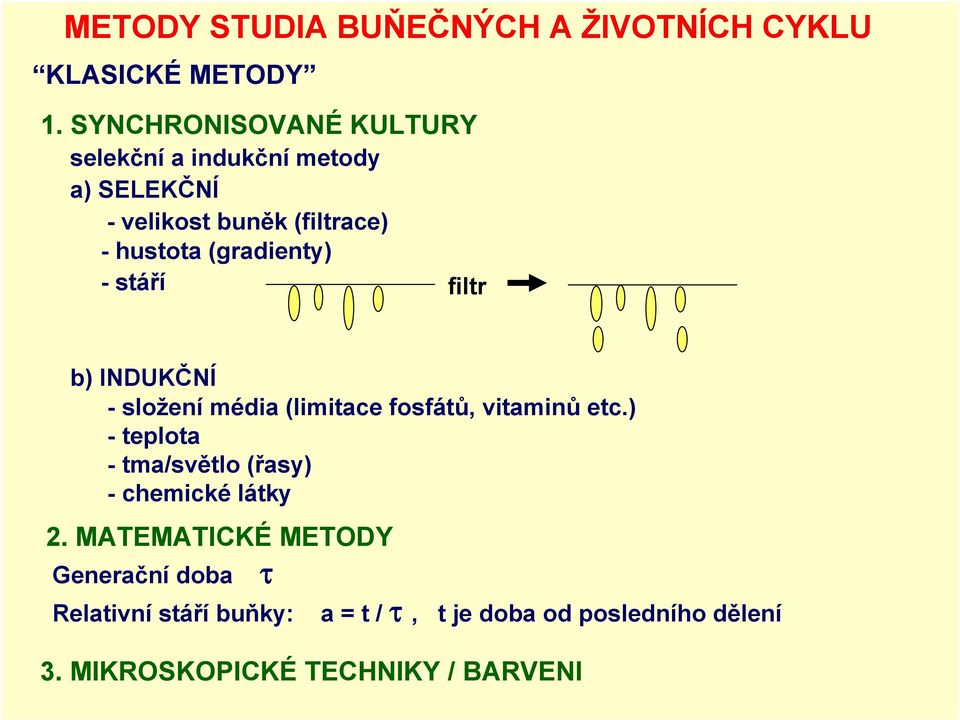 (gradienty) -stáří filtr b) INDUKČNÍ - složení média (limitace fosfátů, vitaminů etc.