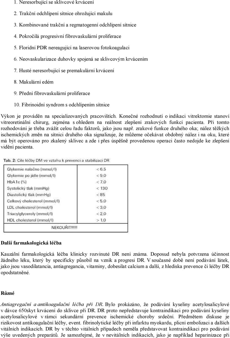 Přední fibrovaskulární proliferace 10. Fibrinoidní syndrom s odchlípením sítnice Výkon je prováděn na specializovaných pracovištích.