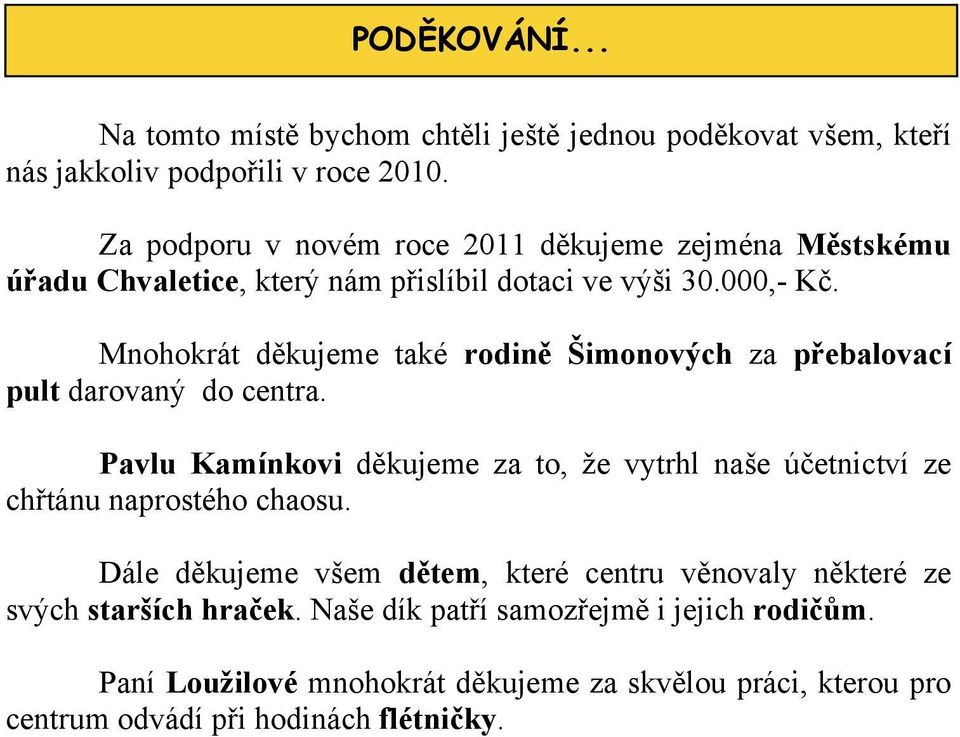 Mnohokrát děkujeme také rodině Šimonových za přebalovací pult darovaný do centra.