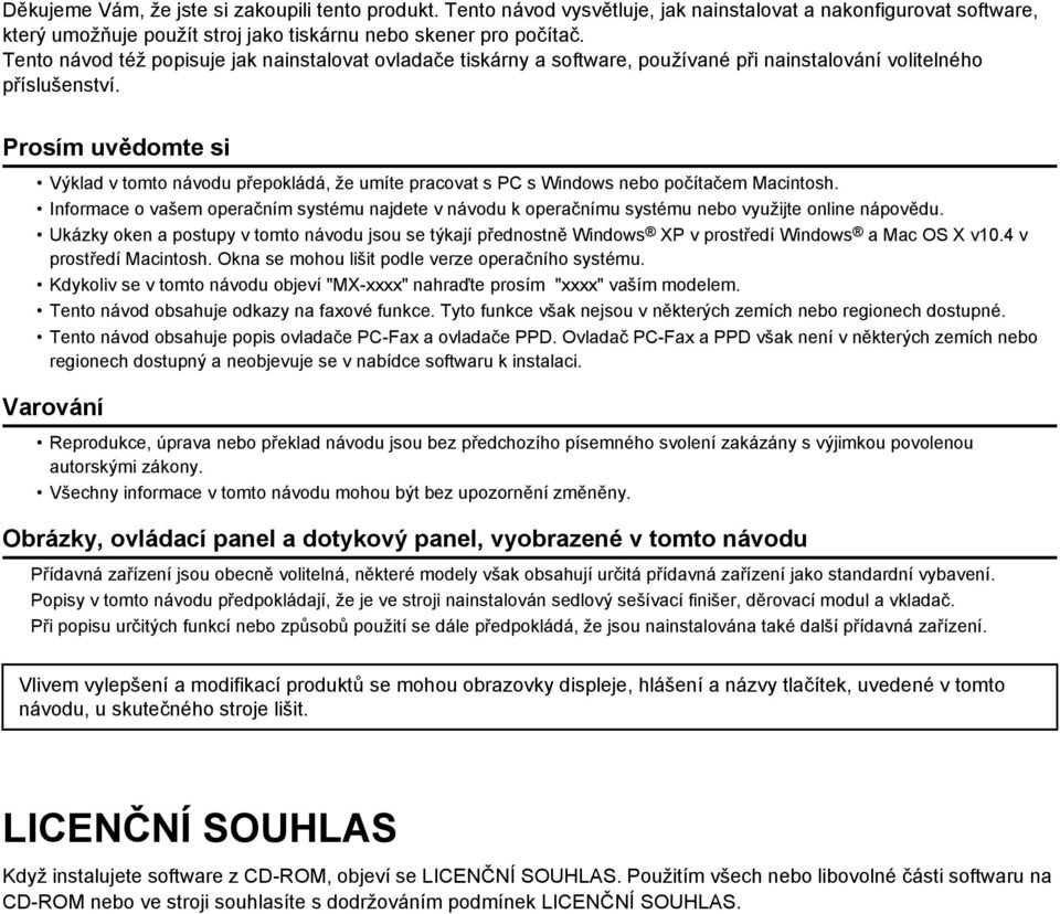 Prosím uvědomte si Výklad v tomto návodu přepokládá, že umíte pracovat s PC s Windows nebo počítačem Macintosh.