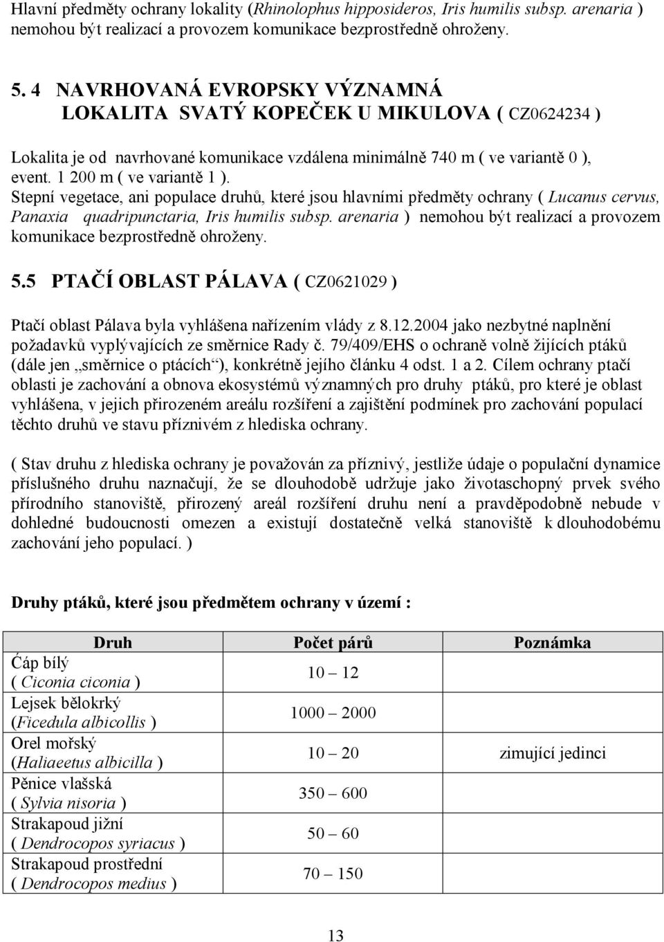 Stepní vegetace, ani populace druhů, které jsou hlavními předměty ochrany ( Lucanus cervus, Panaxia quadripunctaria, Iris humilis subsp.