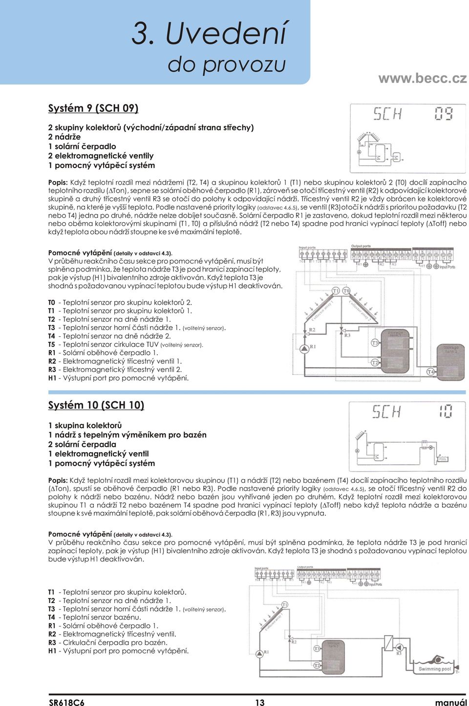 třícestný ventil (R2) k odpovídající kolektorové skupině a druhý třícestný ventil R3 se otočí do polohy k odpovídající nádrži.