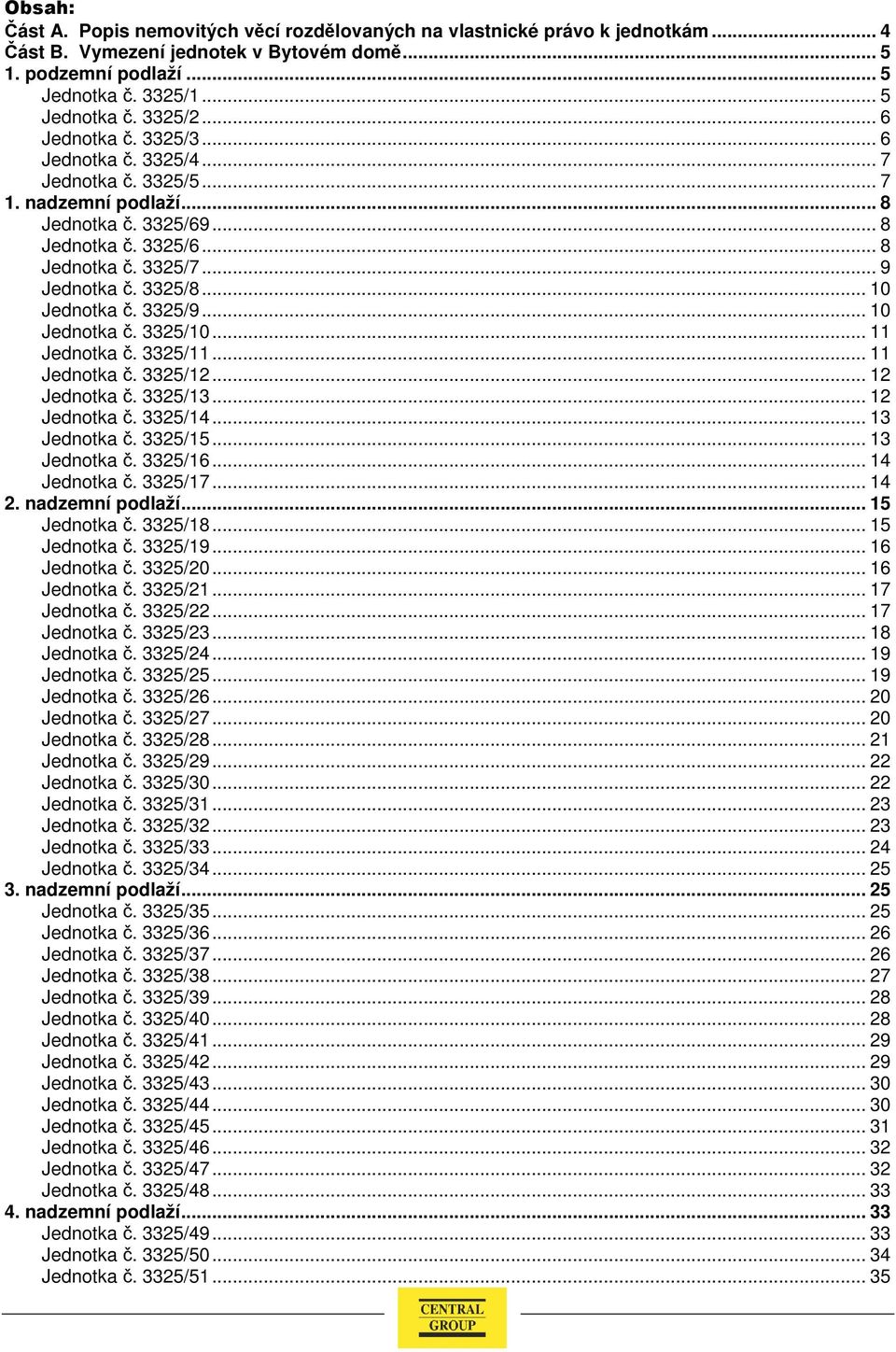 .. 10 Jednotka č. 3325/9... 10 Jednotka č. 3325/10... 11 Jednotka č. 3325/11... 11 Jednotka č. 3325/12... 12 Jednotka č. 3325/13... 12 Jednotka č. 3325/14... 13 Jednotka č. 3325/15... 13 Jednotka č. 3325/16.