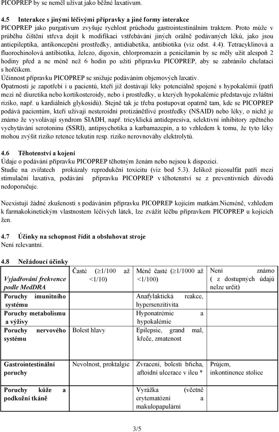 Tetracyklinová a fluorochinolová antibiotika, železo, digoxin, chlorpromazin a penicilamin by se měly užít alespoň 2 hodiny před a ne méně než 6 hodin po užití přípravku PICOPREP, aby se zabránilo