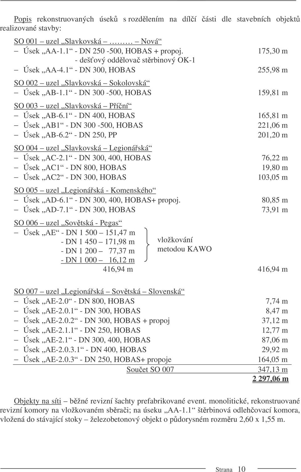 1 - DN 400, HOBAS Úsek AB1 - DN 300-500, HOBAS Úsek AB-6.2 - DN 250, PP SO 004 uzel Slavkovská Legionáská Úsek AC-2.