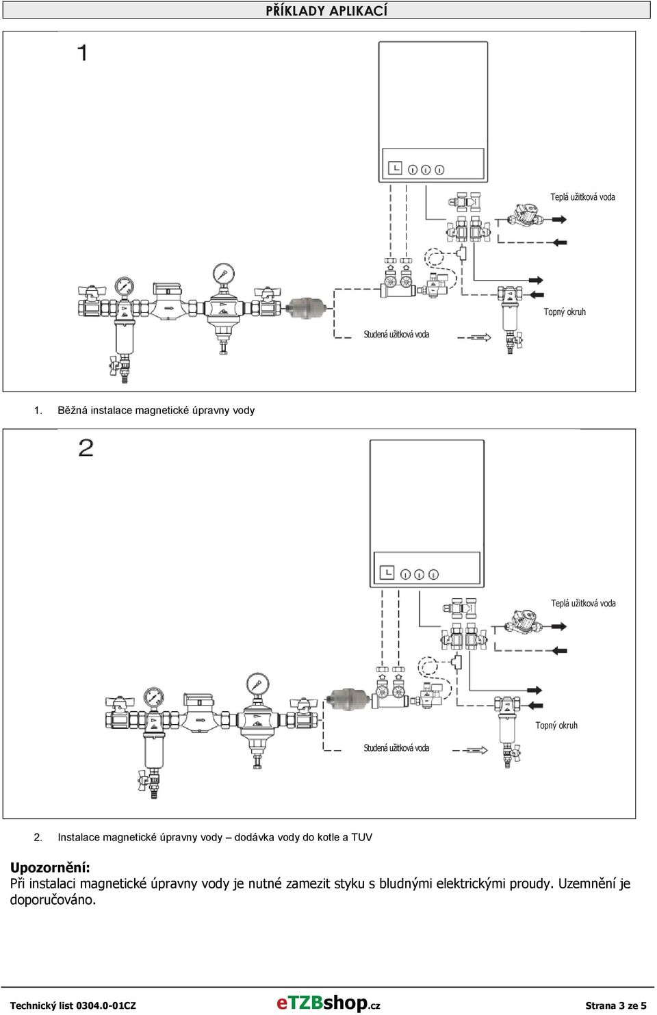 Instalace magnetické úpravny vody dodávka vody do kotle a TUV Upozornění: Při instalaci magnetické