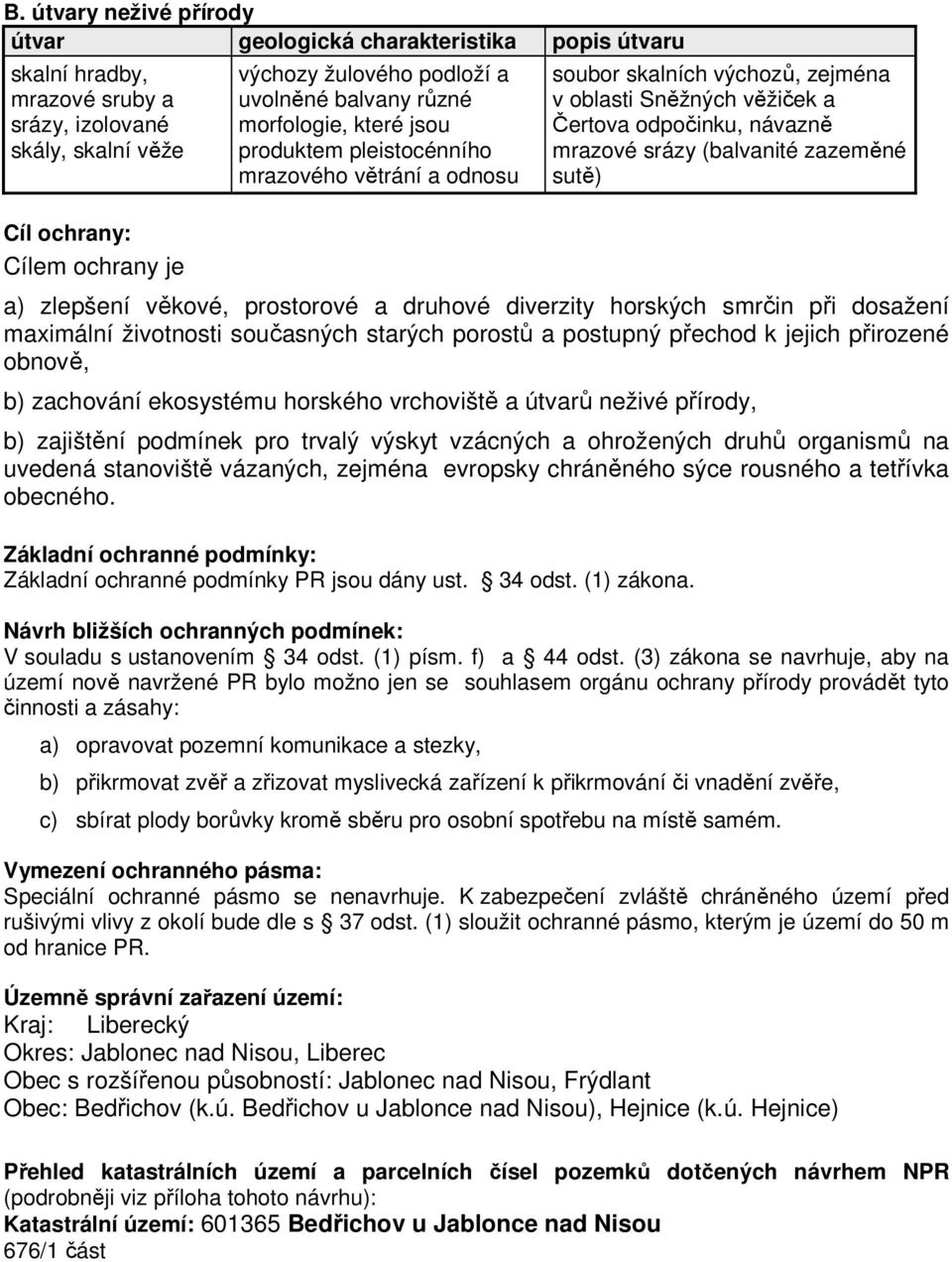 srázy (balvanité zazeměné sutě) a) zlepšení věkové, prostorové a druhové diverzity horských smrčin při dosažení maximální životnosti současných starých porostů a postupný přechod k jejich přirozené