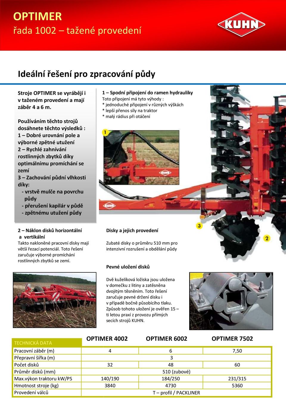 vlhkosti díky: - vrstvě mulče na povrchu půdy - přerušení kapilár v půdě - zpětnému utužení půdy 1 Spodní připojení do ramen hydrauliky Toto připojení má tyto výhody : * jednoduché připojení v