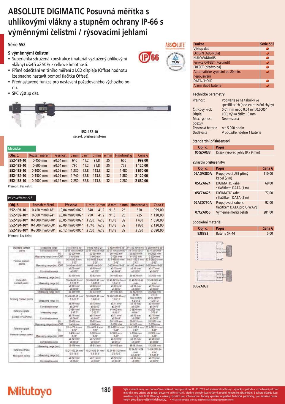 Přednastavené funkce pro nastavení požadovaného výchozího bodu. SPC výstup dat. 552-182-10 se zvl. příslušenstvím Obj. č.