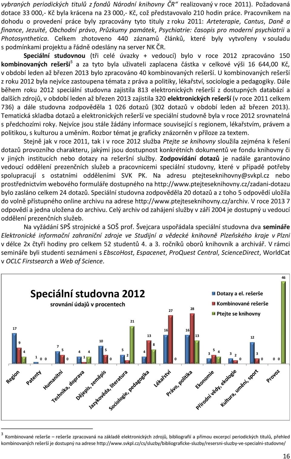 psychiatrii a Photosynthetica. Celkem zhotoveno 440 záznamů článků, které byly vytvořeny v souladu s podmínkami projektu a řádně odeslány na server NK ČR.